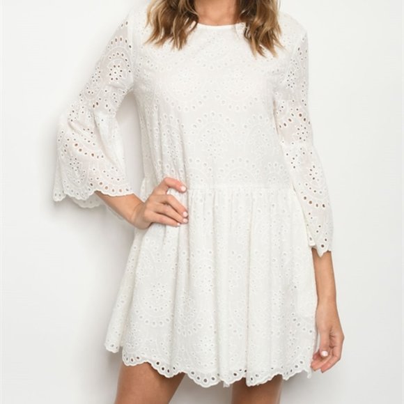 WHITE EYELET DRESS - Picture 3 of 9
